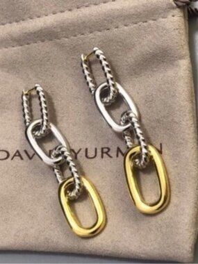 David Yurman Two-Tone Link Drop Earrings - Gold & Silver